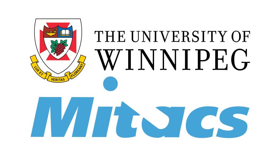 uwinnipeg徽标上方的mitacs徽标在白色背景上
